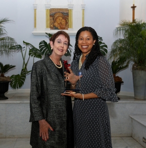 Dean Havens and Dr. Tyonne Hinson who holds her award