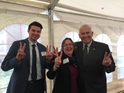 Dr. McDermott-Levy stands with U.S. Ambassador Robert Pence and Gabriel Lopez ’18 COE.