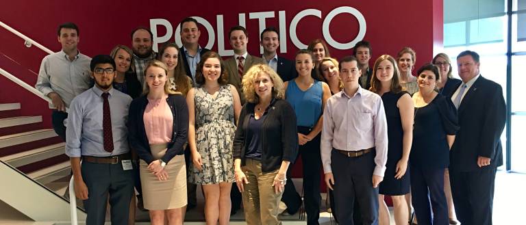 Students meeting with members of the team at Politico