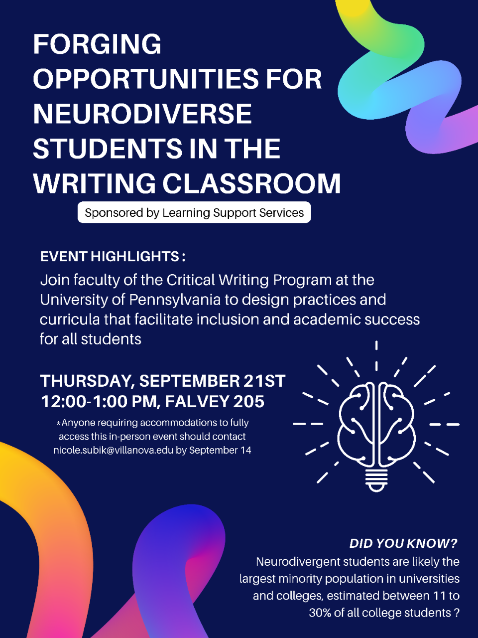 Forging Opportunities for Neurodiverse Students in the Writing Classroom workshop flyer. 