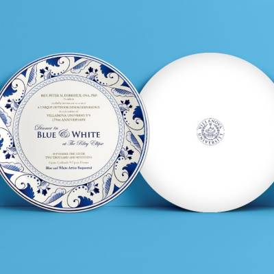 Blue and White Dinner Invitation