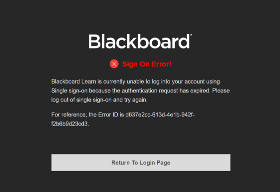 image of blackboard authentication expired error