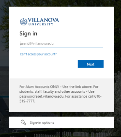 Villanova sign in page