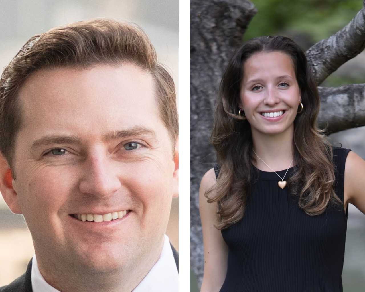 Thomas Plate ’14 CLAS (left) and Isabel McGinty '25 VSB (right)