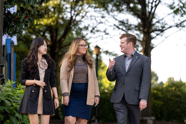 Students outside talking