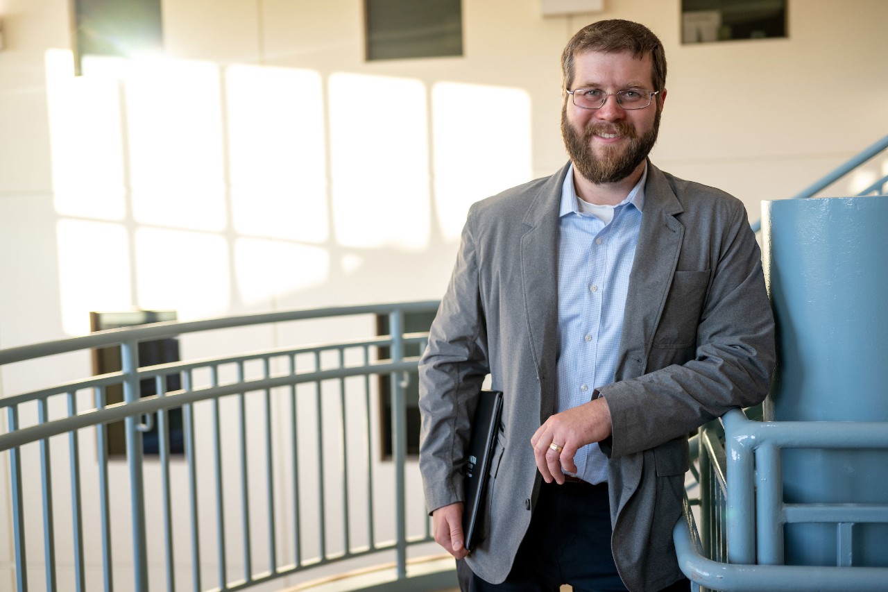 Male student in stairwell