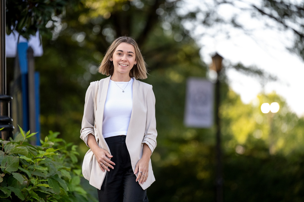 Student walking outside 