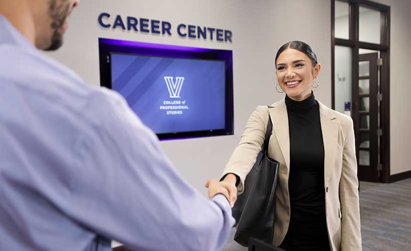 Student entering Career Center