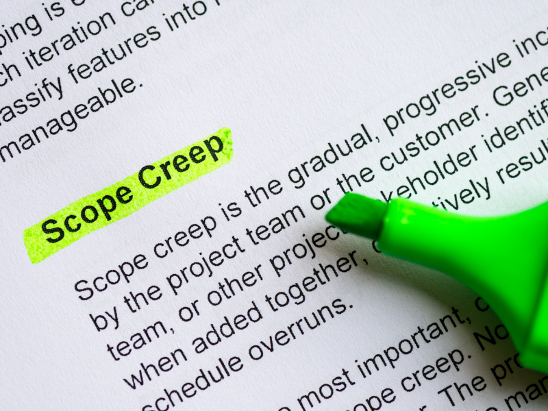 photo of a paper with "Scope Creep" highlighted in green