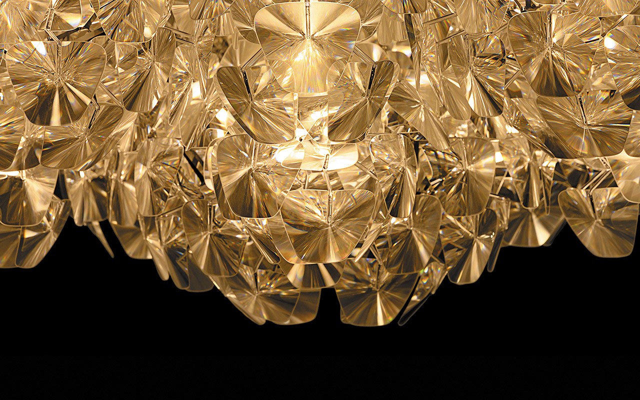 a close-up of a sparkling crystal chandelier 