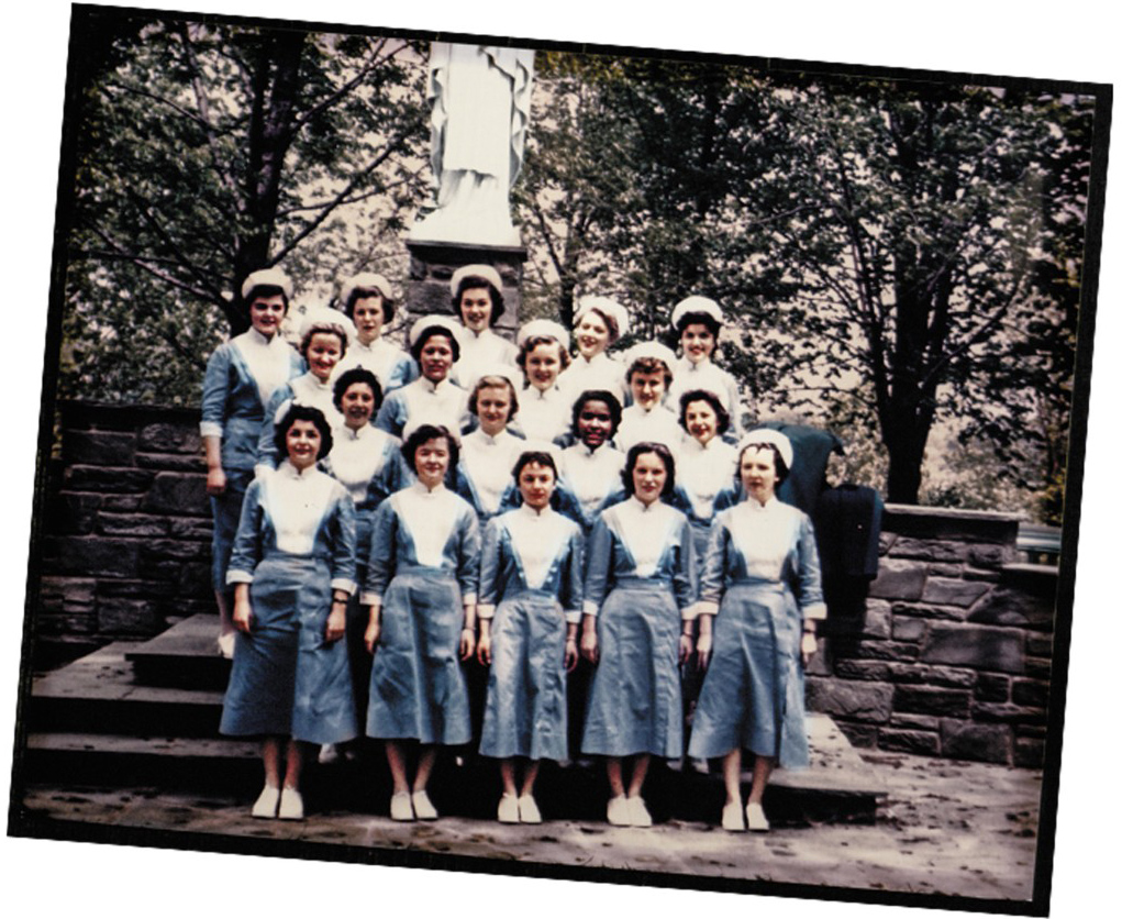 all-female group of students from the 1960s in their Villanova Nursing uniforms