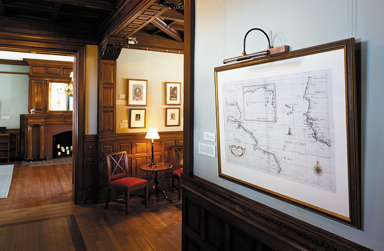 antique map hanging on wall in Picotte Hall at Dundale