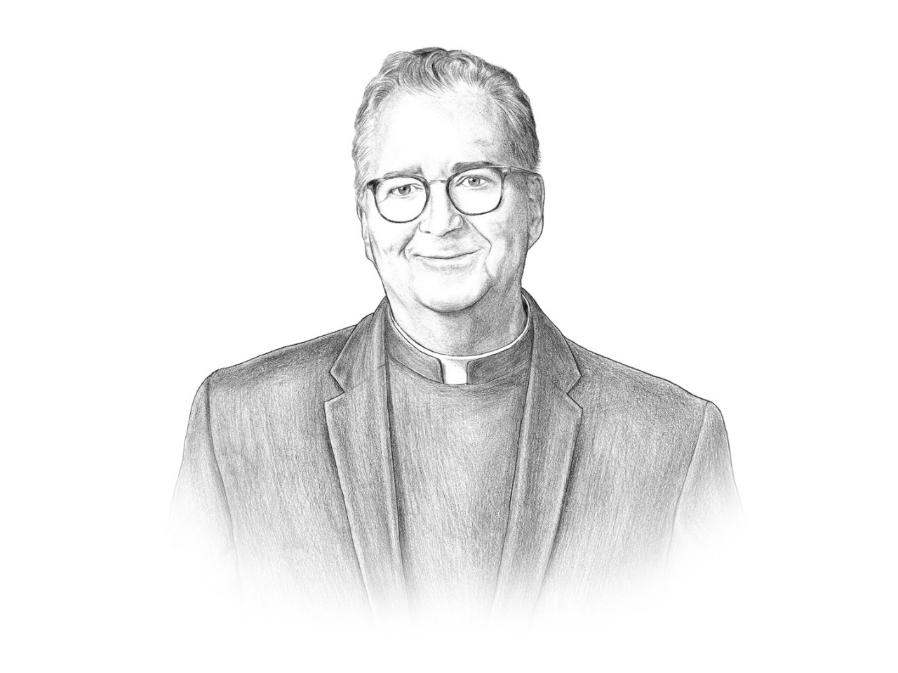 black and white sketch of University President the Rev. Peter M. Donohue