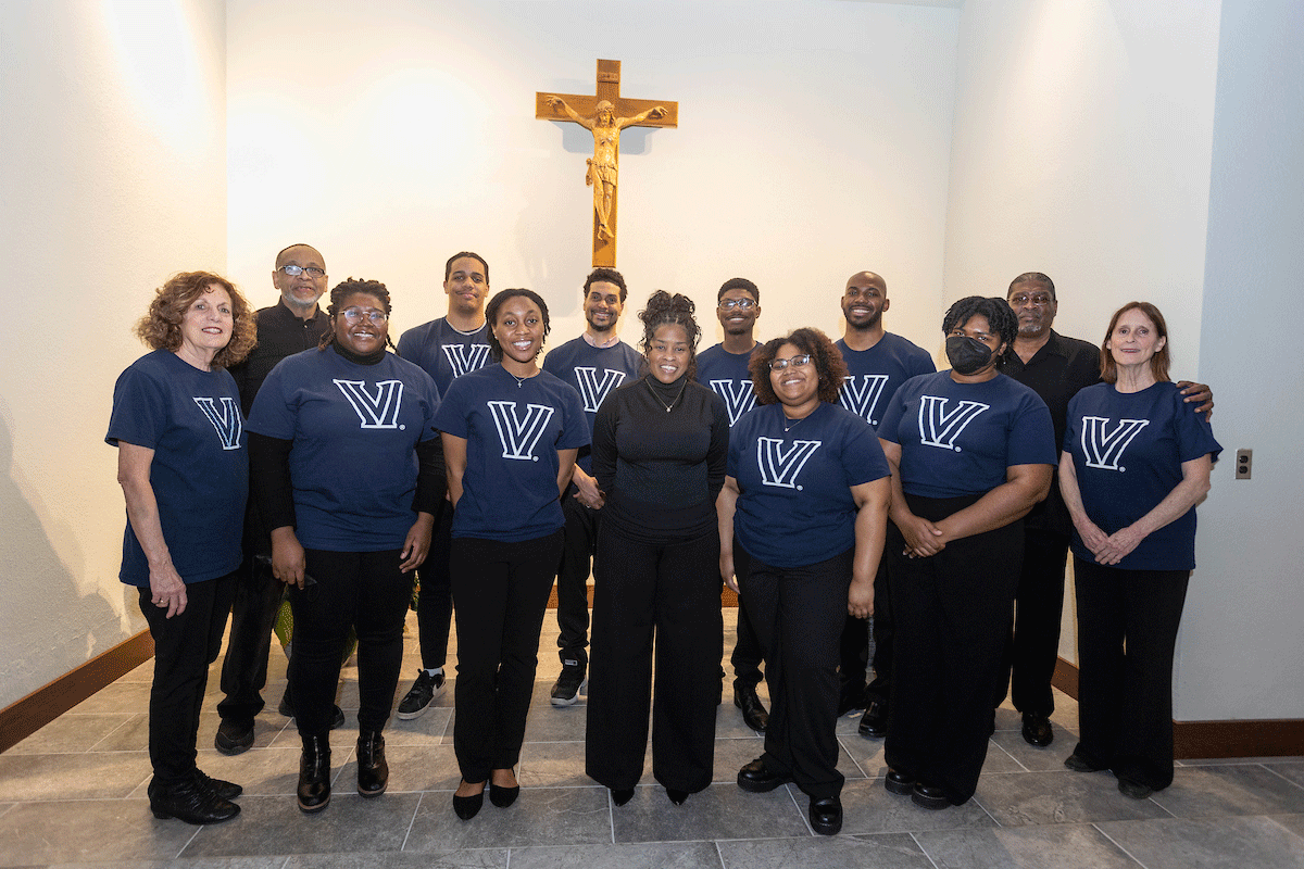 Members of the Villanova Gospel Choir flank their director Ruth Elizabeth Winslow