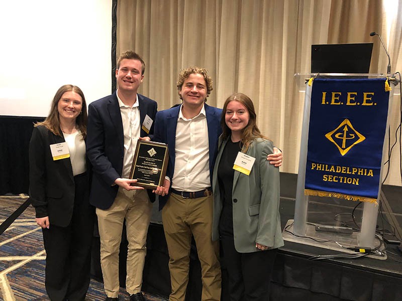 Reade Hauge ’24 CpE, Jacob Bruck ’24 CpE, Mark Cooper Lemley ’24 CpE, and Abaigeal Donoghue ’24 CpE have been honored with the 2024 Merrill Buckley Jr. Student Project Award by the Institute of Electrical and Electronics Engineers (IEEE) Philadelphia Section