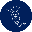 Icon representing a lit light bulb.