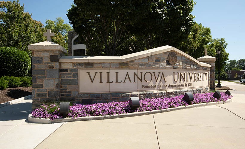 Villanova University sign at an entrance to campus.