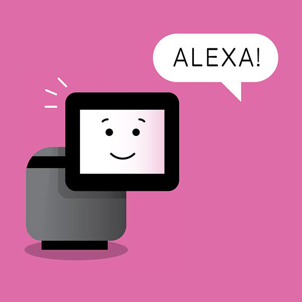 an illustration depicts Alexa being activated with the wake word "Alexa"
