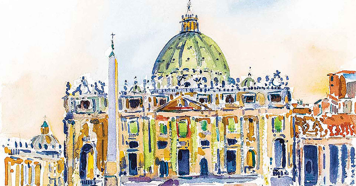 Watercolor painted by the Rev. Richard Cannuli of St. Peter's Basilica in the Vatican